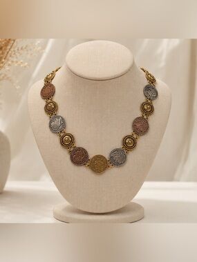 Vintage Coin Statement Necklace | Mixed Metal Gold & Silver Medallion Boho Luxe